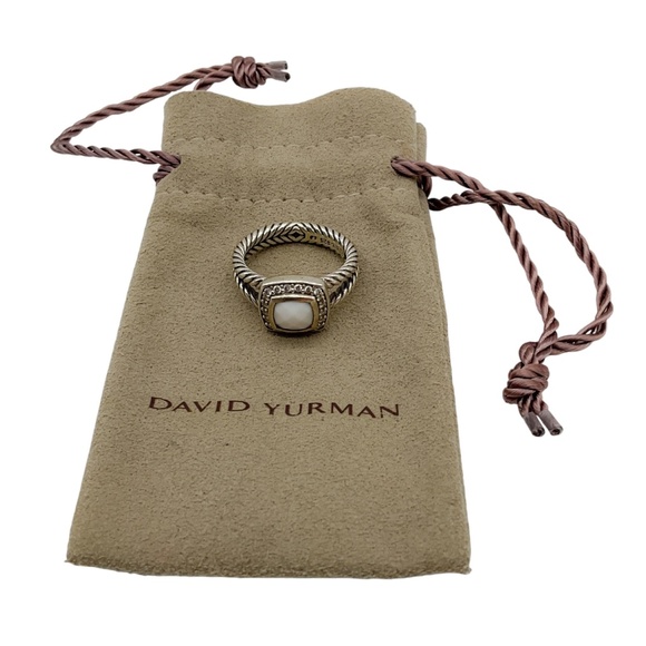 DAVID YURMAN WHITE AGATE STONE AND DIAMONDS 925 STERLING SILVER PETITE ALBION RI - Picture 4 of 5